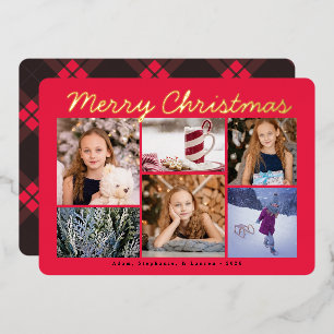 Classic Red Kariert Merry Christmas Foil Foto Card Folien Feiertagskarte