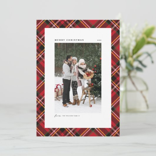 Classic Red Kariert Pattern Frohe Weihnachten Foto (Stehend Vorderseite)