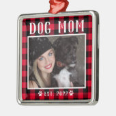 Classic Red Kariert Personalisiert Dog Mama Foto Ornament Aus Metall (Links)