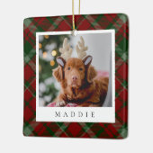Classic Red Kariert Personalisiert Pet Dog Foto Keramikornament (Links)