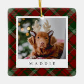 Classic Red Kariert Personalisiert Pet Dog Foto Keramikornament (Vorderseite)