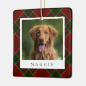 Classic Red Kariert Personalisiert Pet Dog Foto Keramikornament (Links)
