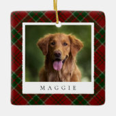 Classic Red Kariert Personalisiert Pet Dog Foto Keramikornament (Vorderseite)