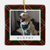 Classic Red Kariert Personalisiert Pet Dog Foto Keramikornament (Vorderseite)