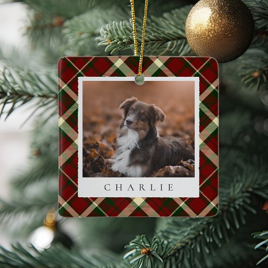 Classic Red Kariert Personalisiert Pet Dog Foto Keramikornament