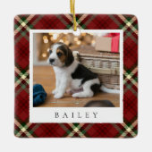 Classic Red Kariert Personalisiert Pet Dog Foto Keramikornament (Vorderseite)