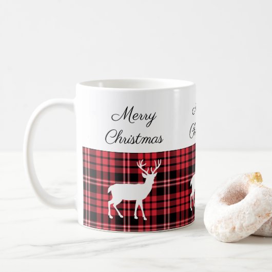 Classic Red Kariert Stag Frohe Weihnachten Kaffeetasse (Mit Donut)