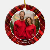 Classic Red Kariert Tartan Weihnachtsfamilien Foto Keramik Ornament (Vorne)