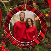 Classic Red Kariert Tartan Weihnachtsfamilien Foto Keramik Ornament