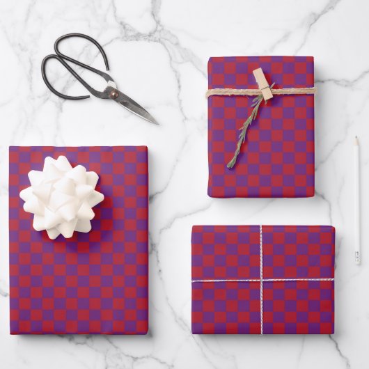 Classic Red, Lila Kariert Geschenkpapier Set (Vorderseite)