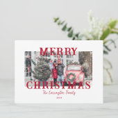 Classic Red Merry Christmas Photo  Feiertagskarte (Stehend Vorderseite)