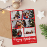 Classic Red Merry Christmas Vertical Five Foto Feiertagskarte<br><div class="desc">Feiern Sie die Saison mit dieser einzigartigen, klassischen Red Merry Weihnachtskarte mit fünf Fotos mit einer Touch von Vintagem Charme. Das minimalistische Design präsentiert eine elegante Rot-Weiß-Palette, die den gemütlichen Geist des Winters widerspiegelt. Seine moderne und lustige Anziehungskraft, gepaart mit der traditionellen Formulierung, schafft ein perfektes Gleichgewicht zwischen Kühnheit und...</div>