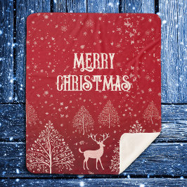 Classic Red Merry Christmas Winter Sherpadecke