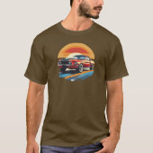 Classic Red Mustang with Retro Sunset Background T-Shirt (Vorderseite)