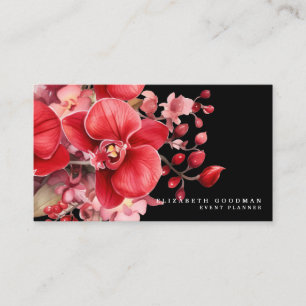 Classic Red Orchids Black Business Cards Visitenkarte