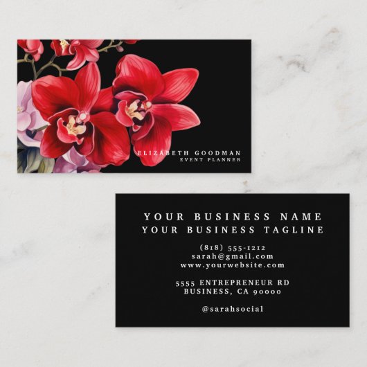 Classic Red Orchids Black Business Cards Visitenkarte (Vorne/Hinten)