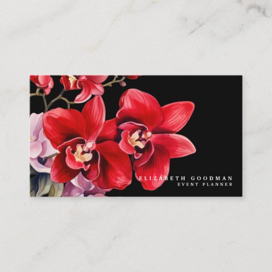 Classic Red Orchids Black Business Cards Visitenkarte (Vorderseite)