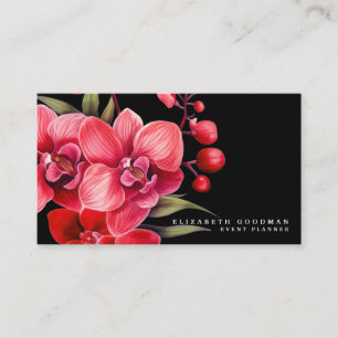 Classic Red Orchids Black Business Cards Visitenkarte