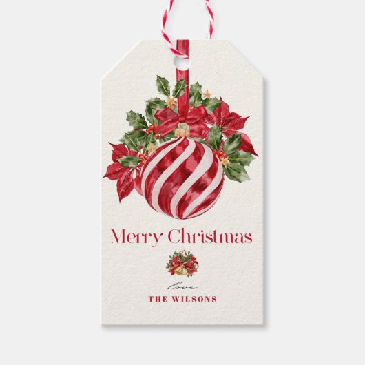 Classic Red Ornament Weihnachtsfeiertag Geschenkanhänger (Vorderseite)