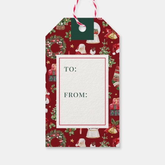 Classic Red Ornament Weihnachtsfeiertag Geschenkanhänger (Rückseite)