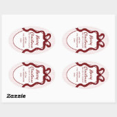 Classic Red Pink Stripes & Bow Frame Christmas  Ovaler Aufkleber (Blatt)