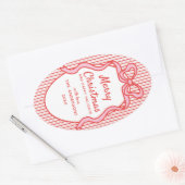 Classic Red Pink Stripes & Bow Frame Christmas  Ovaler Aufkleber (Umschlag)