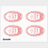 Classic Red Pink Stripes & Bow Frame Christmas Ovaler Aufkleber (Blatt)