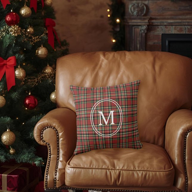 Classic Red Plaid Monogram Christmas Holiday Kissen (Von Creator hochgeladen)