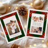 Classic Red Plaid Three Photo Christmas Card Einladung