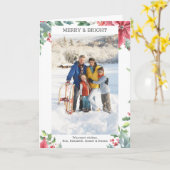 Classic Red Poinsettia Floral Custom Foto Holiday Karte (Gelbe Blume)