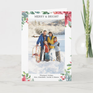 Classic Red Poinsettia Floral Custom Foto Holiday Karte