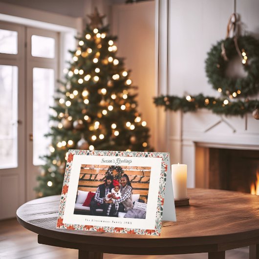 Classic Red Poinsettia Foto Weihnachtskarte Feiertagskarte