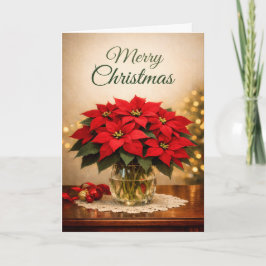 Classic Red Poinsettia Merry Christmas  Feiertagskarte