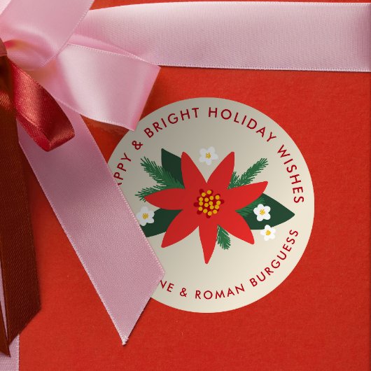 Classic Red Poinsettia Weihnachtsgeschenke Klasse Runder Aufkleber