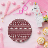 Classic Red Reindeer Christmas Sweater Pattern Pappteller (Party)