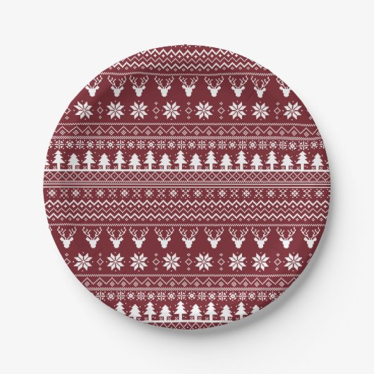 Classic Red Reindeer Christmas Sweater Pattern Pappteller (Vorderseite)