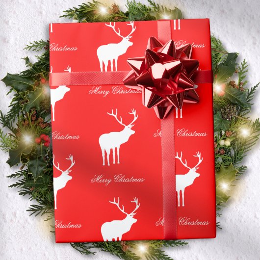 Classic Red Reindeer Elegant Christmas Geschenkpapier