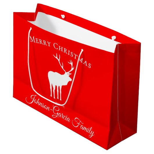 Classic Red Reindeer Elegant Christmas Große Geschenktüte (Vorderseite Schrägansicht)