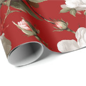 Classic Red Rose White Floral Pattern Geschenkpapier (Rolleneckpunkt)