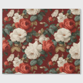 Classic Red Rose White Floral Pattern Geschenkpapier (Flach)