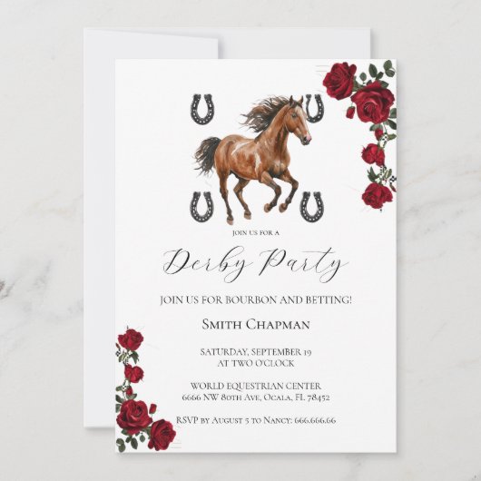 Classic Red Rose Wreath Kentucky Derby Invitation  Einladung (Vorderseite)