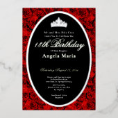 Classic Red Roses 18th Birthday Debut Silver Folieneinladung (Vorderseite)