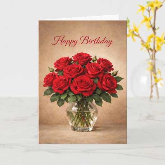 Classic Red Roses Birthday Karte (Gelbe Blume)