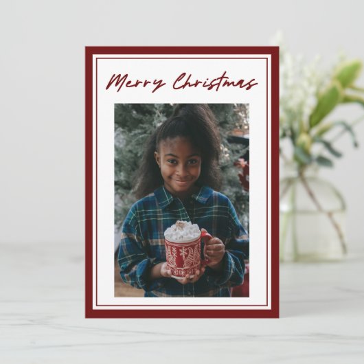 Classic Red Script 2 Foto Weihnachtskarte (Stehend Vorderseite)