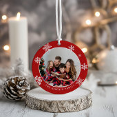 Classic Red Snowflake Family Photo Ornament