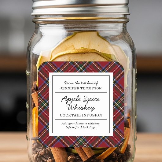 Classic Red Tartan Holiday Cocktail Infusion Kit Quadratischer Aufkleber