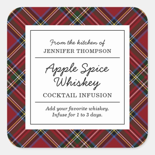 Classic Red Tartan Holiday Cocktail Infusion Kit Quadratischer Aufkleber (Vorderseite)