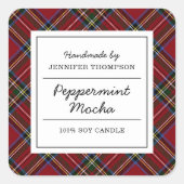 Classic Red Tartan Holiday Quadratischer Aufkleber (Vorderseite)