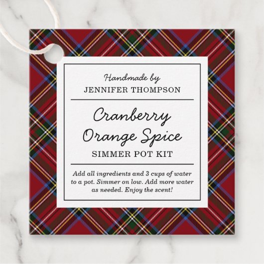 Classic Red Tartan Holiday Simmer Pot Kit Geschenkanhänger (Vorderseite)