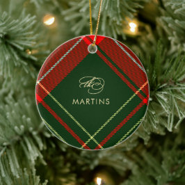 Classic Red Tartan Karierter Name und Foto Weihnac Keramik Ornament